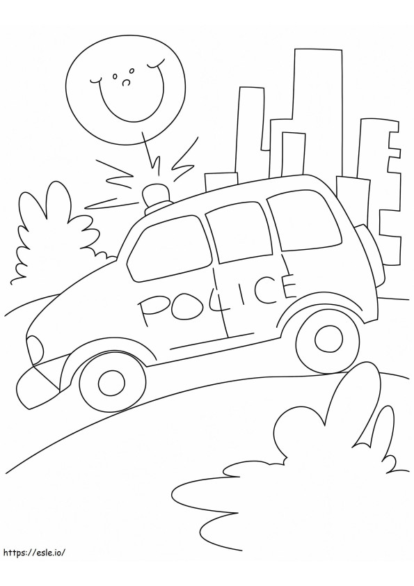 Poliisi bensiiniauto maantiellä värityskuva