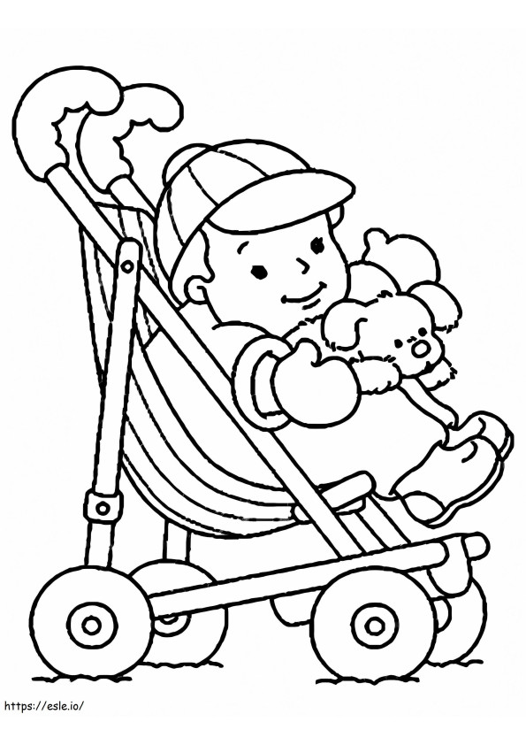 Coloriage Poussette avec bébé et chien à imprimer dessin