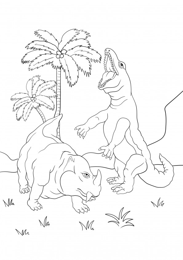Dinossauro T-rex e dicinodonte para imprimir gratuitamente