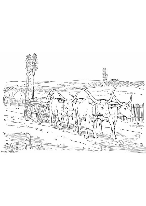 Coloriage Bœufs tirant une charrette à imprimer dessin