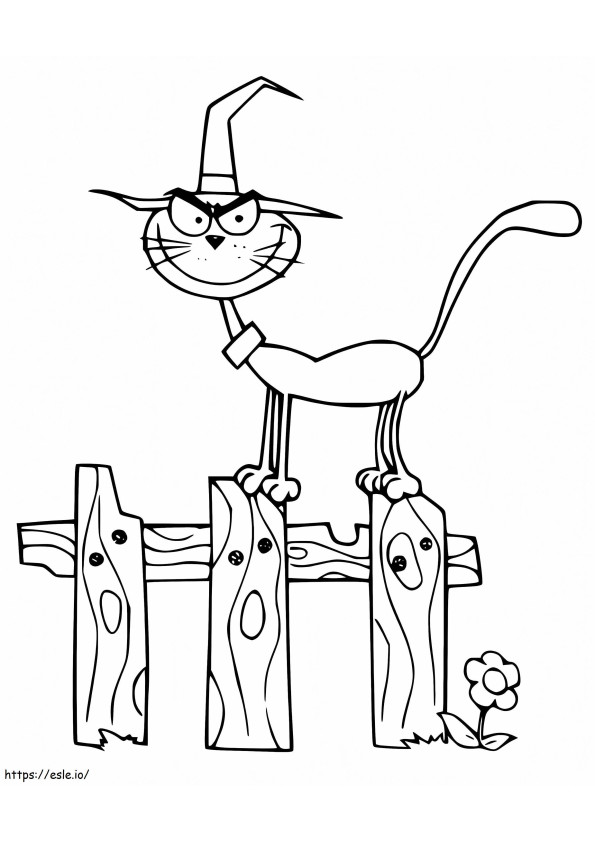 Halloweenowy kot na płocie kolorowanka