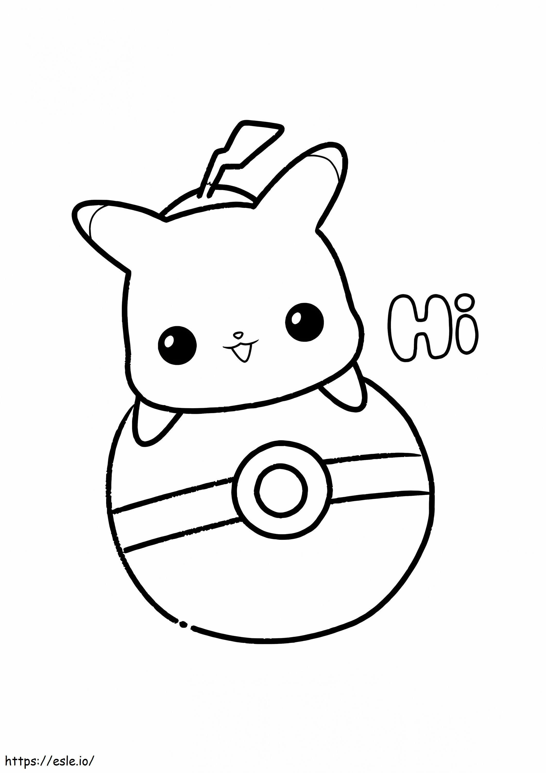 Bebe Pikachu com Pokébola para colorir