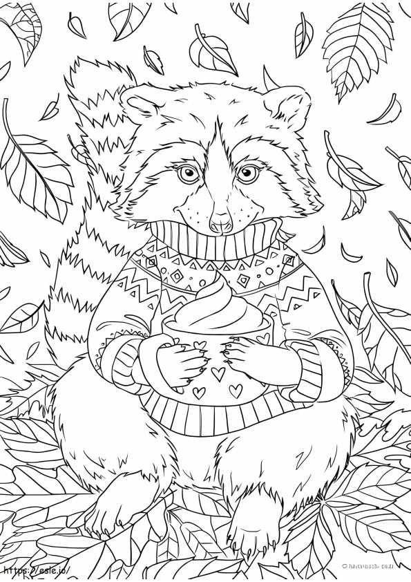 Raccoon Holding Cake With Leaf coloring page