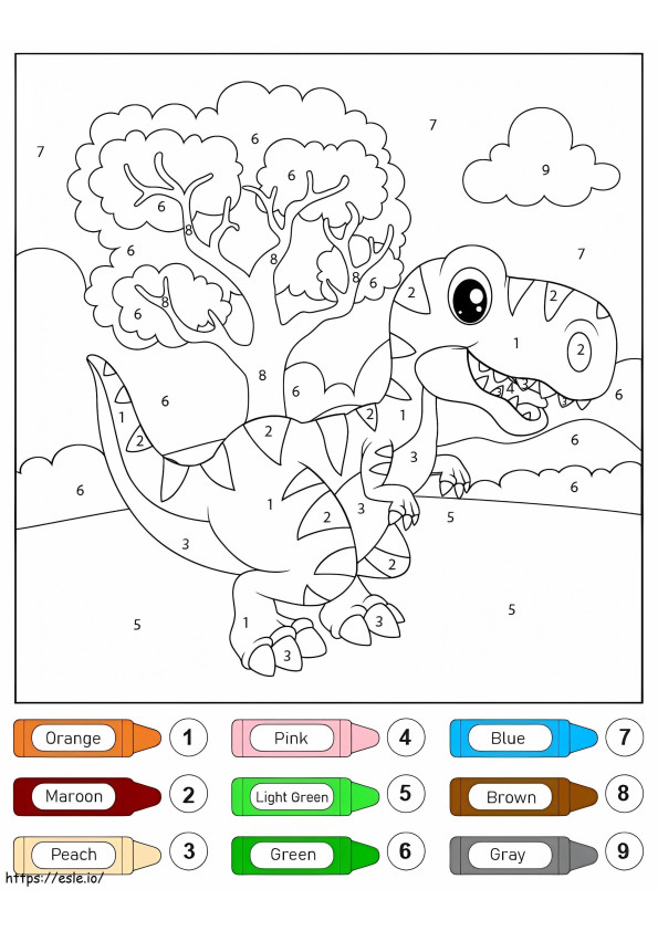 Colorear por números un lindo dinosaurio emocionado para colorear