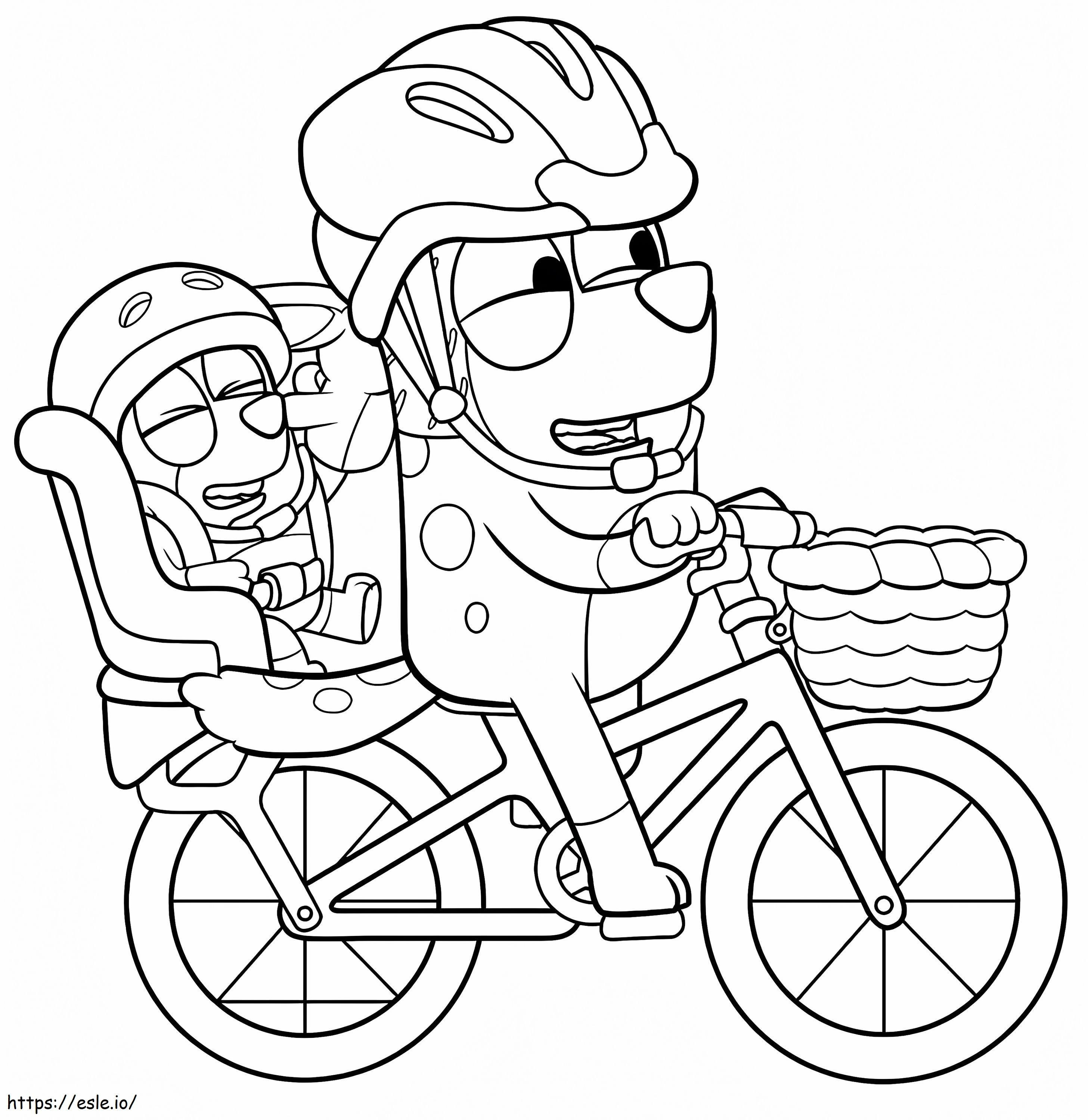 Bluey und Bingo auf dem Fahrrad ausmalbilder