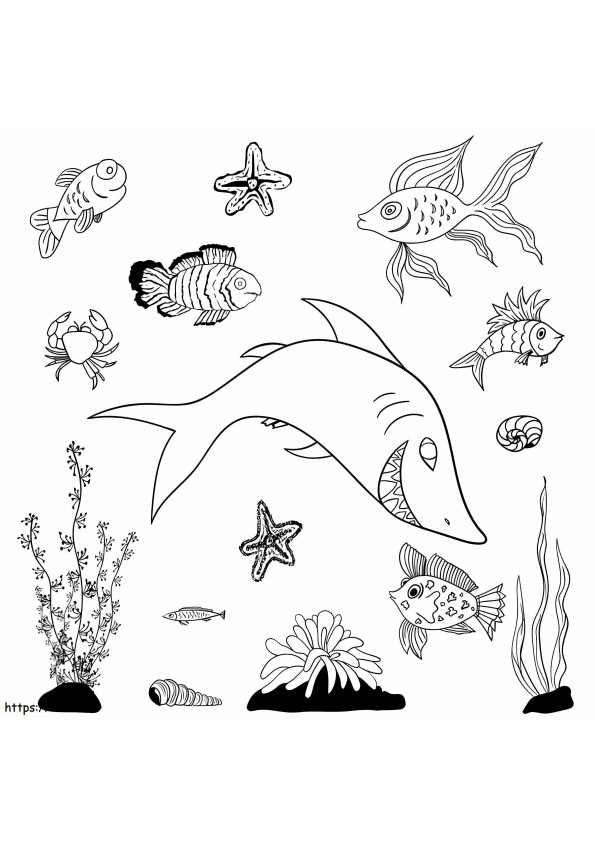 Scary Shark With Fish coloring page