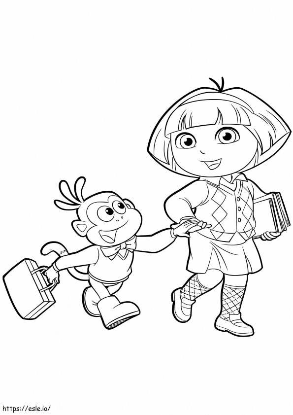 Dora en Boots gaan naar school kleurplaat