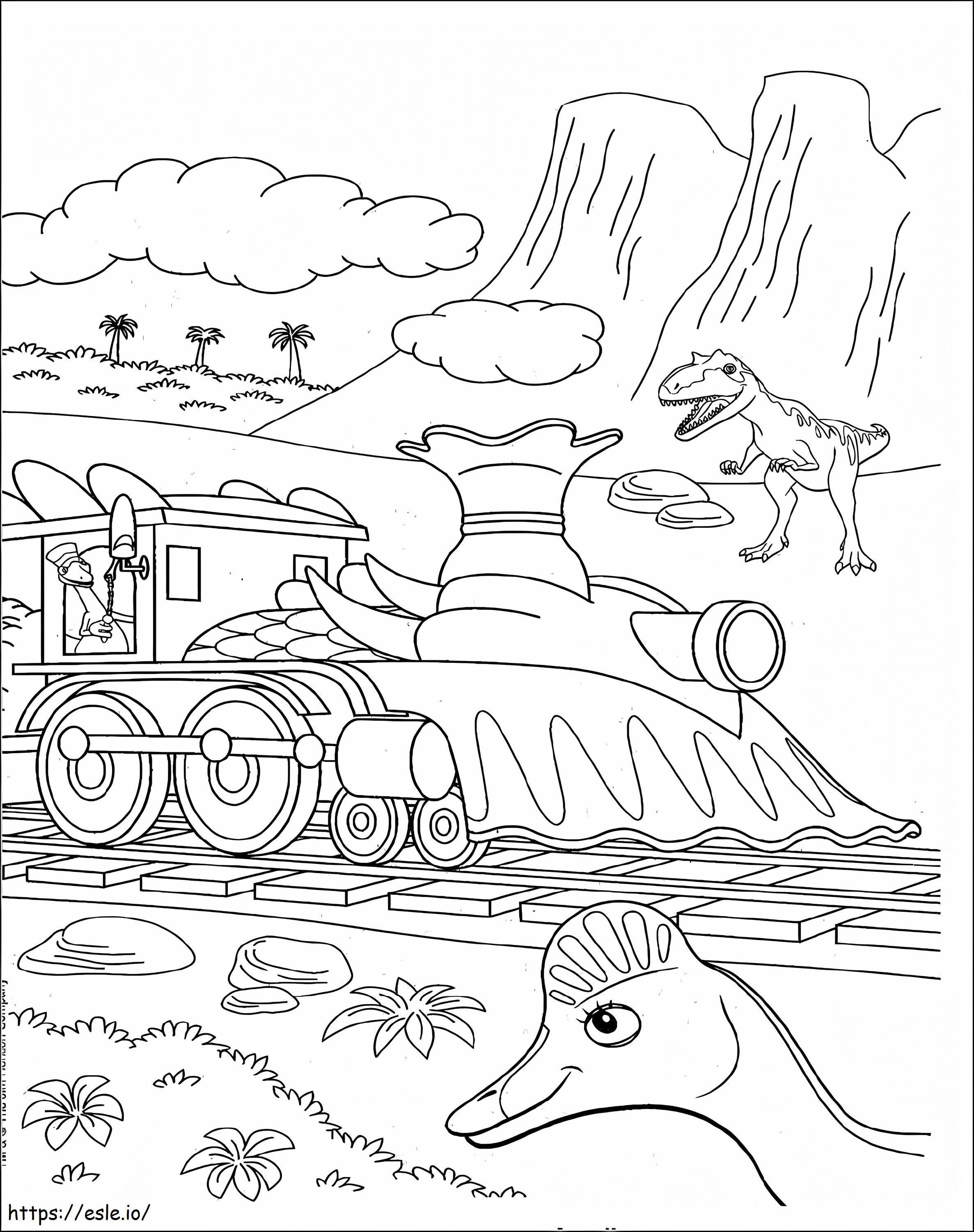 Tren con dinosaurio para colorear