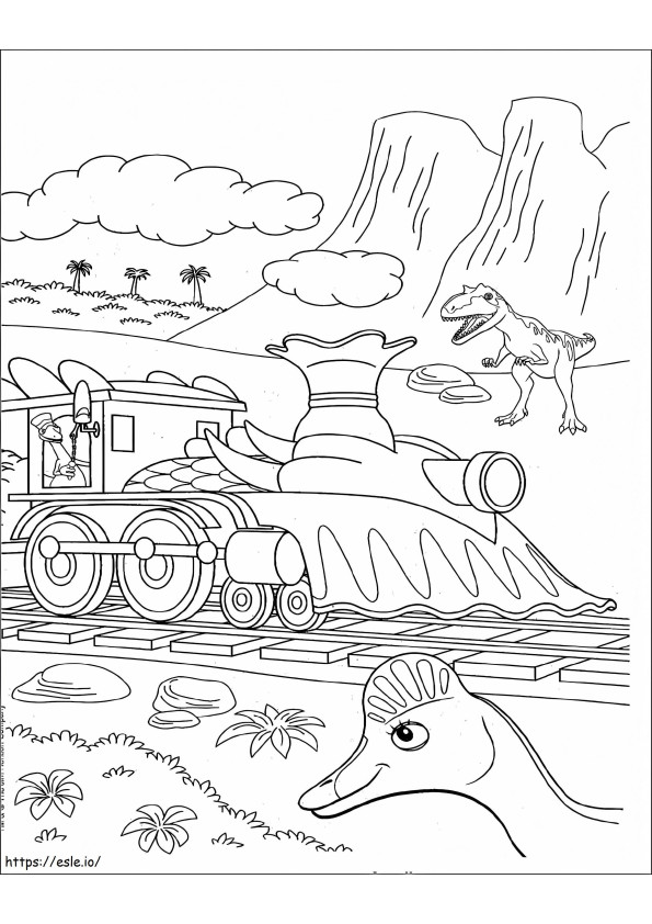 恐竜と一緒に電車で行く ぬりえ - 塗り絵