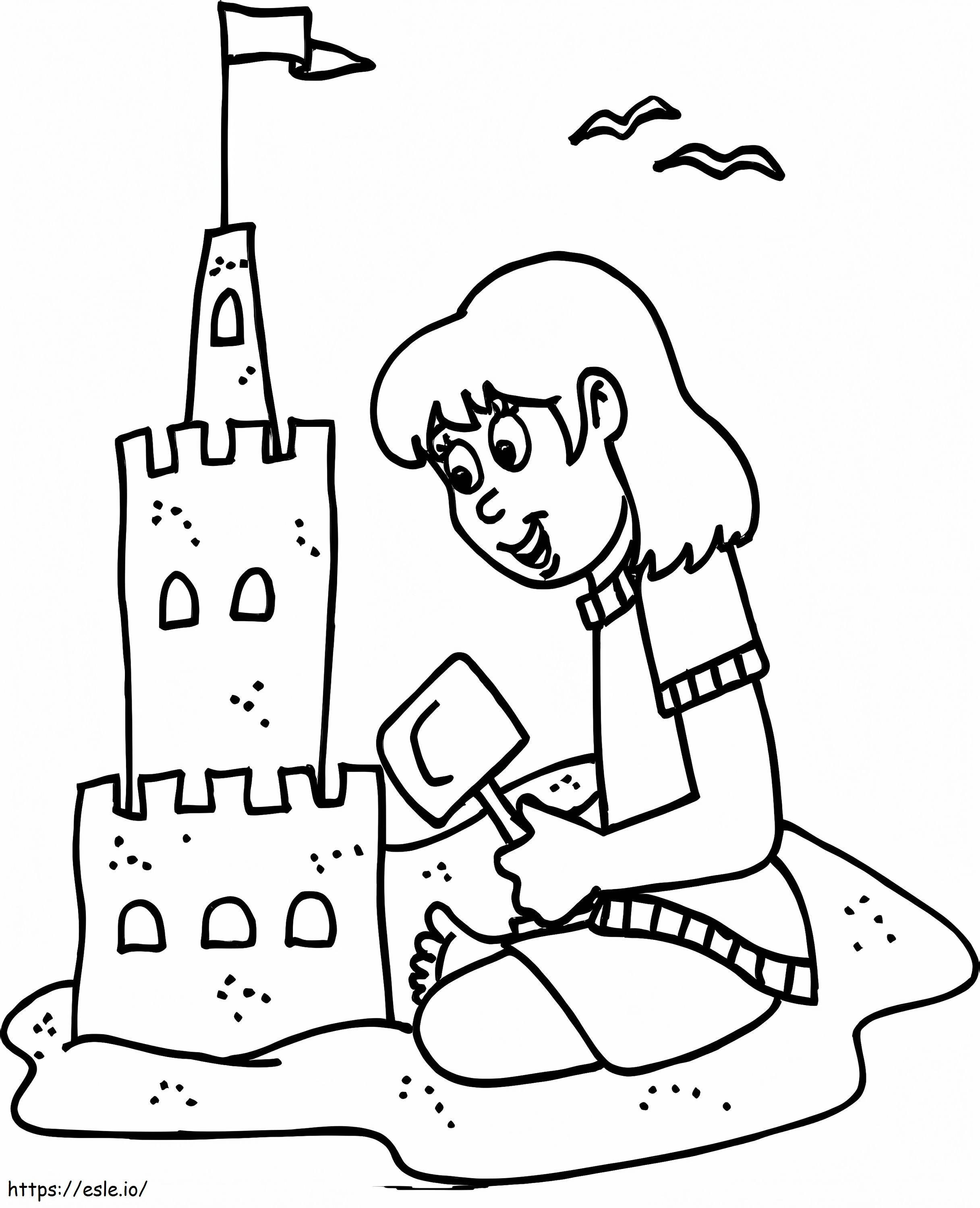 Dziewczyna budująca zamek z piasku kolorowanka