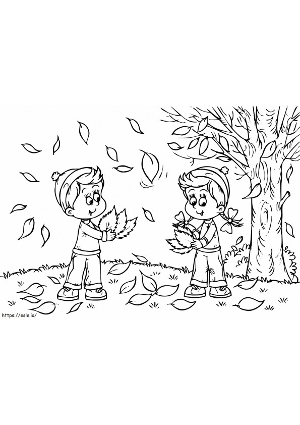 Children And Autumn coloring page