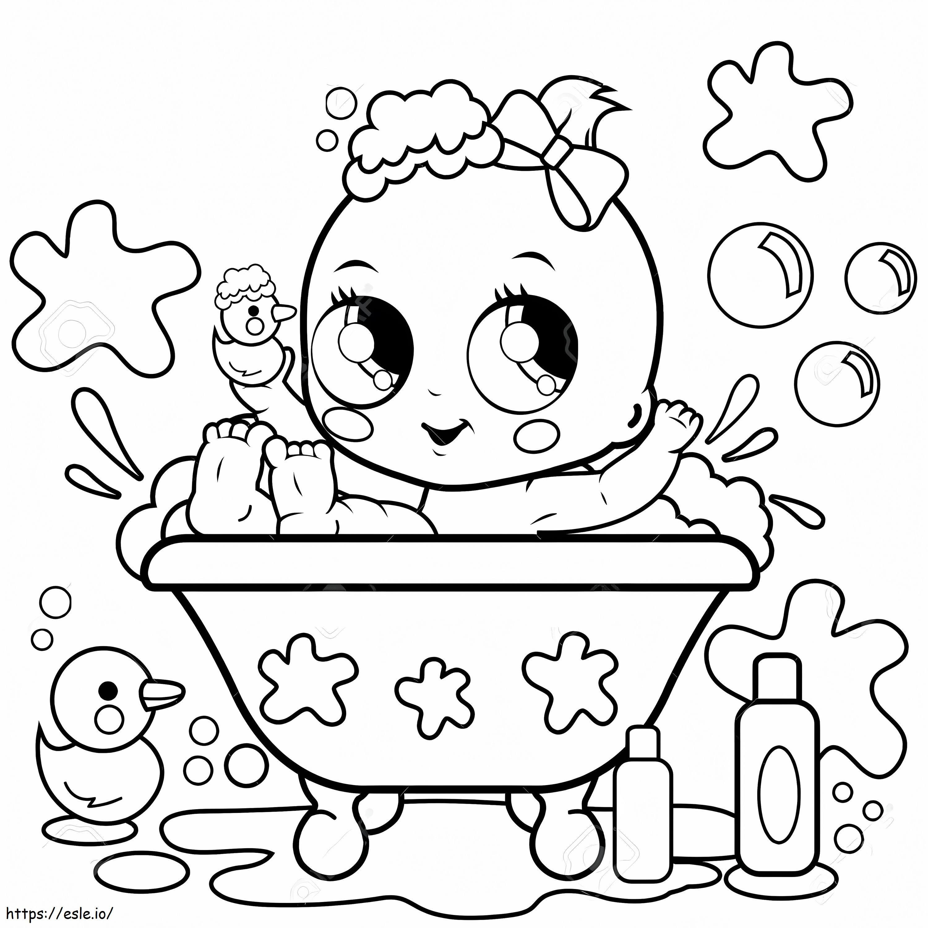 赤ちゃんニーナの入浴 ぬりえ - 塗り絵