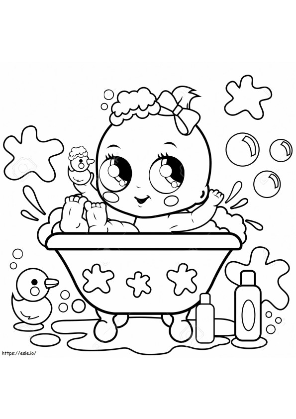 赤ちゃんニーナの入浴 ぬりえ - 塗り絵