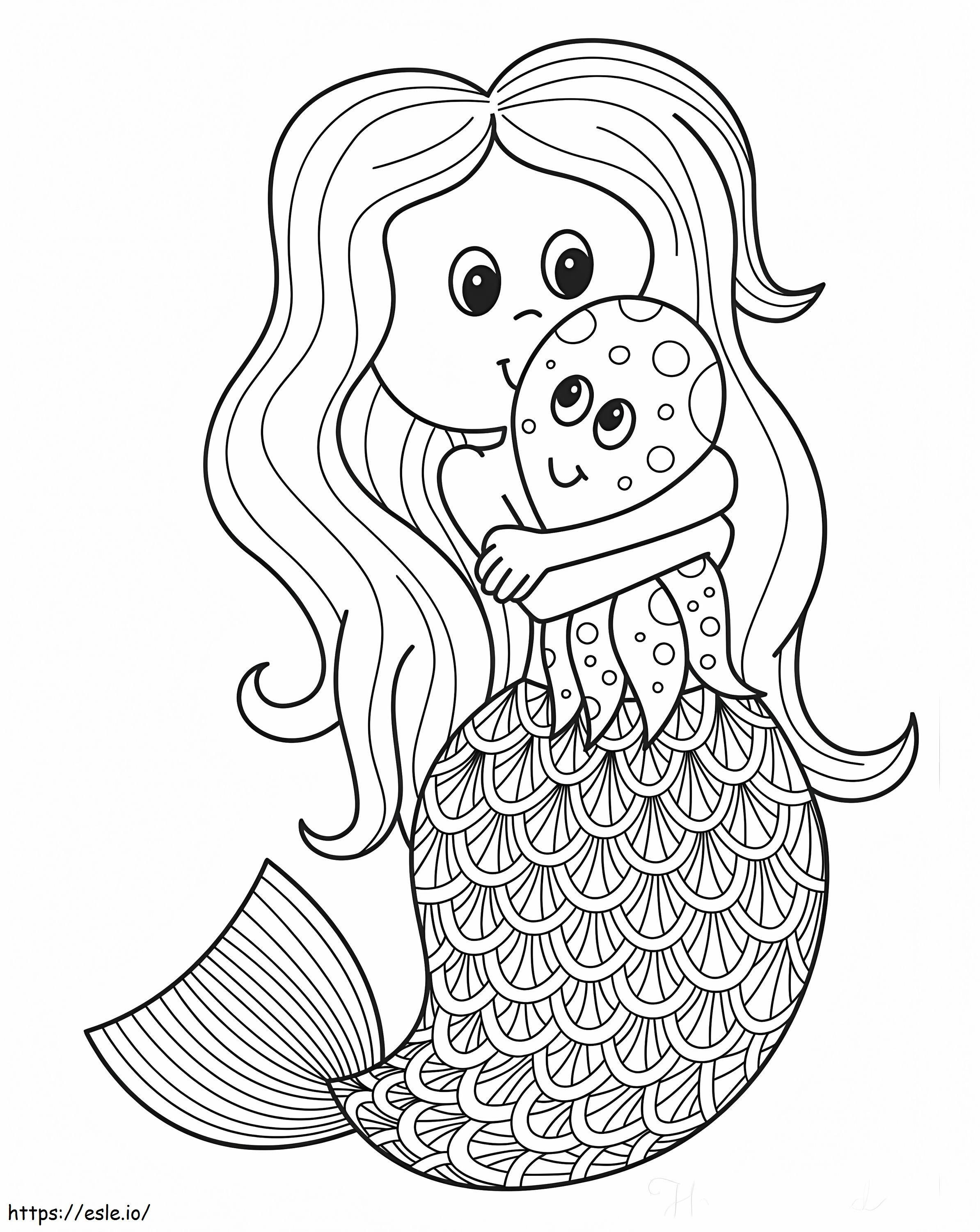 Coloriage Sirène et poulpe à imprimer dessin