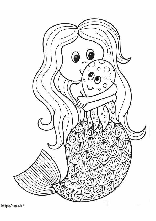 Coloriage Sirène et poulpe à imprimer dessin