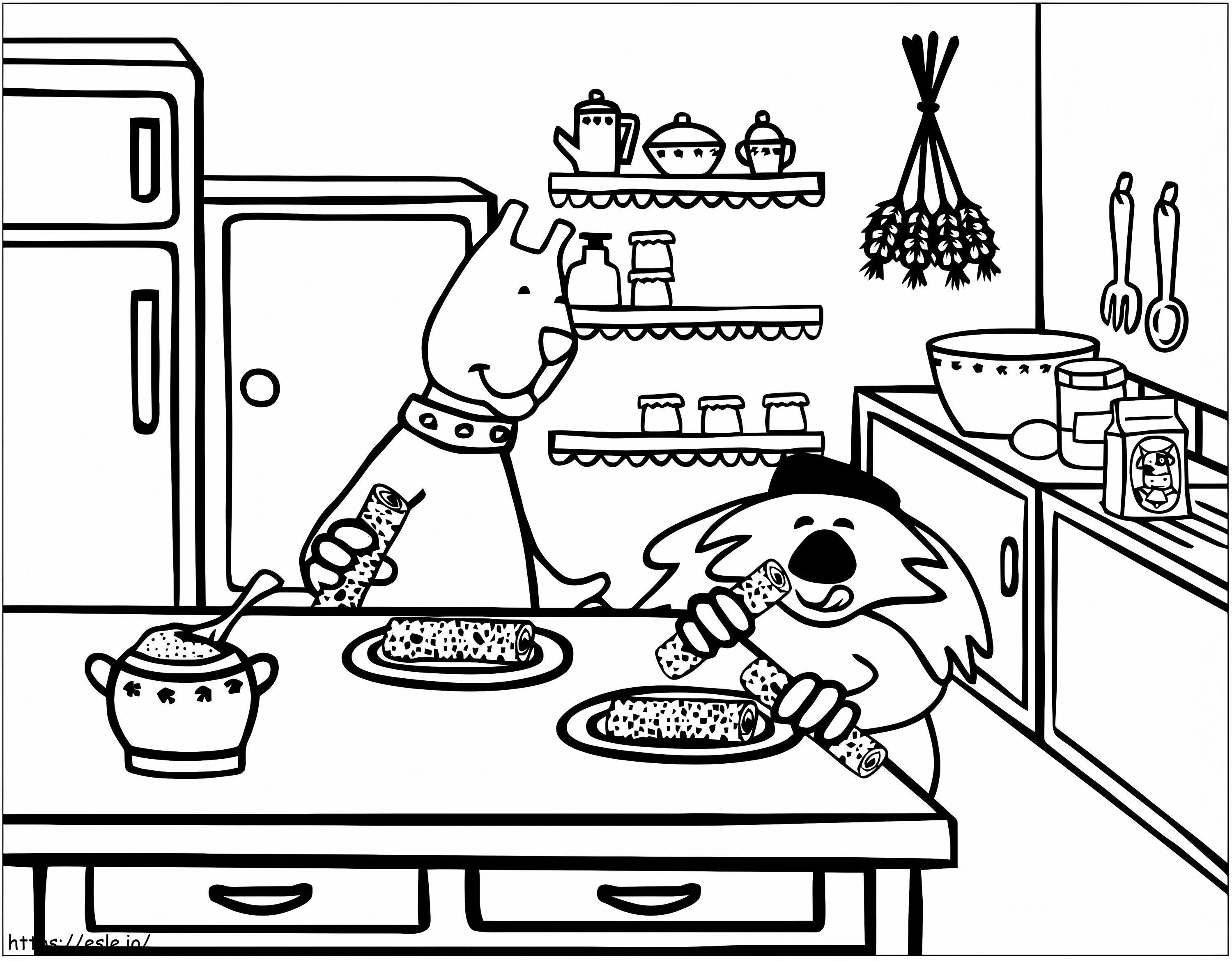 Animals Eating In The Kitchen coloring page