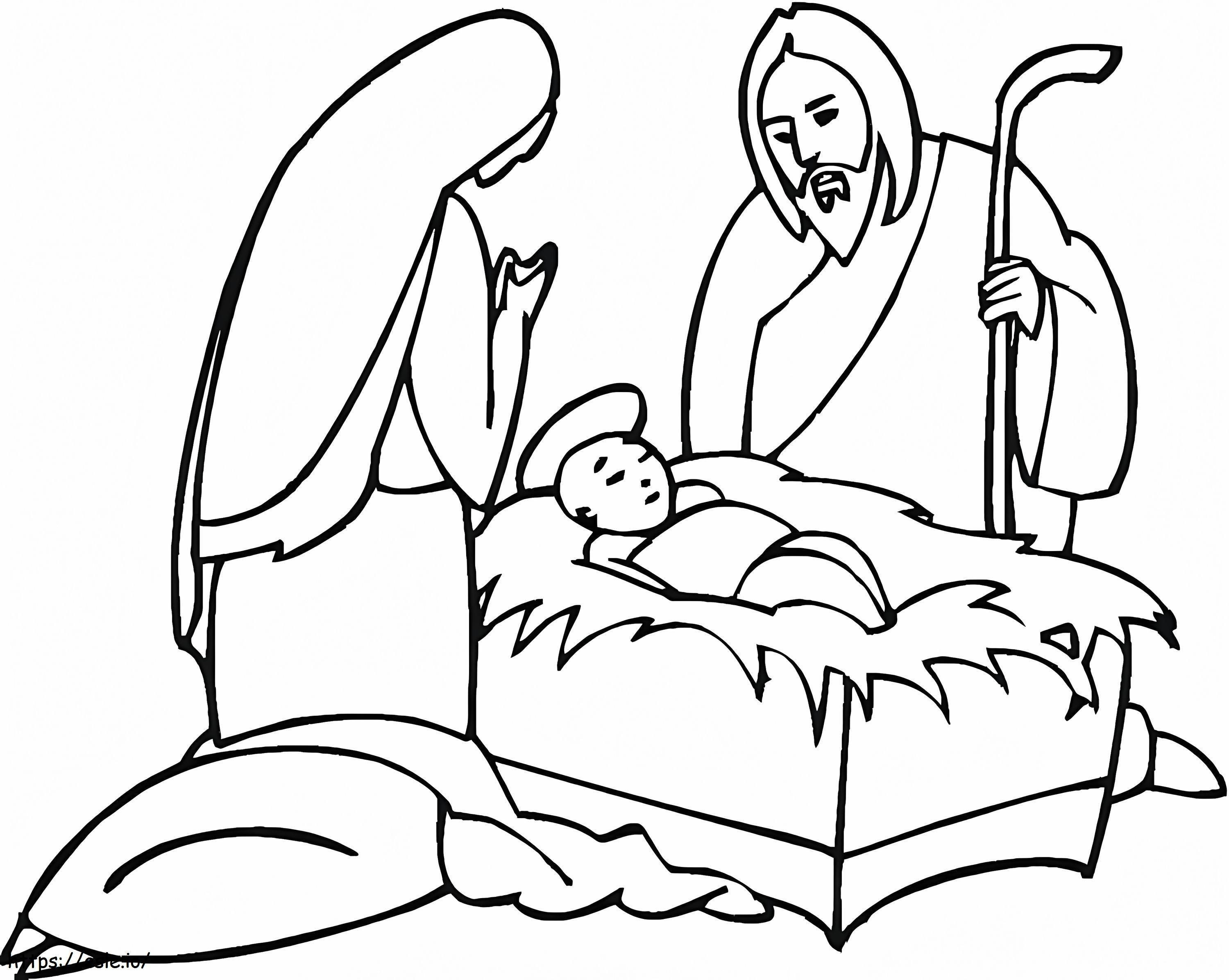 Coloriage Joseph Marie avec l'Enfant Jésus à imprimer dessin