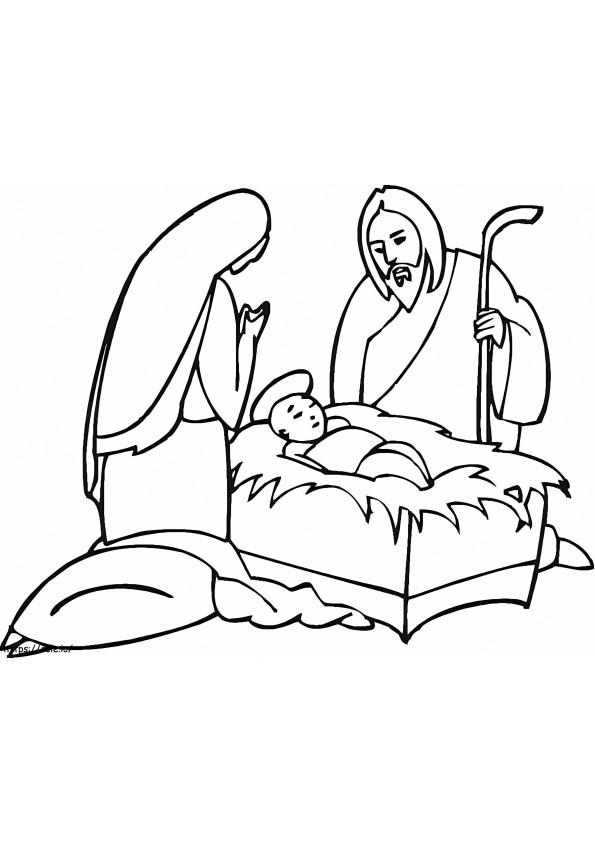 Coloriage Joseph Marie avec l'Enfant Jésus à imprimer dessin
