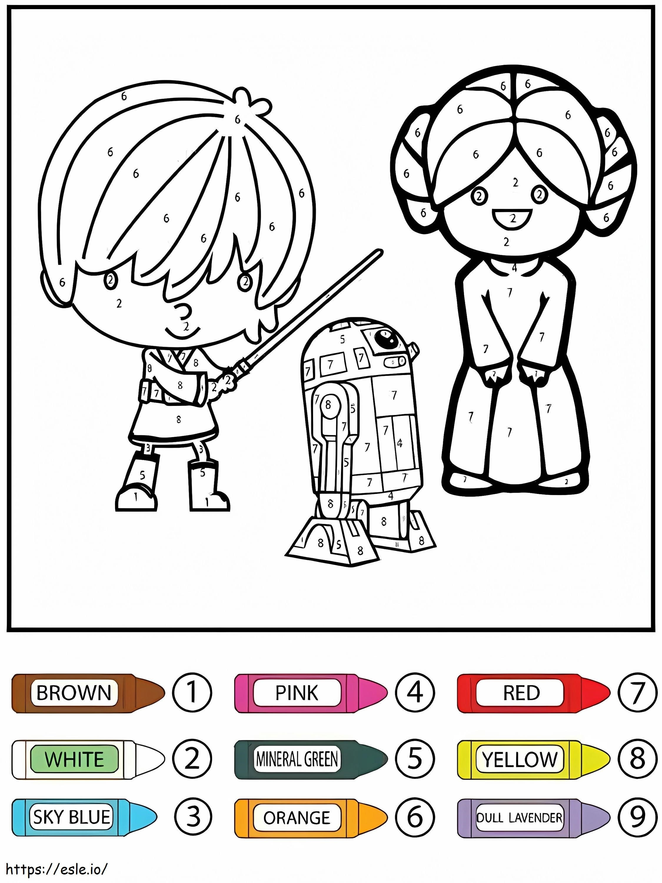 Kolorowanie według numerów dla dzieci z Gwiezdnych Wojen i robota R2 D2 kolorowanka