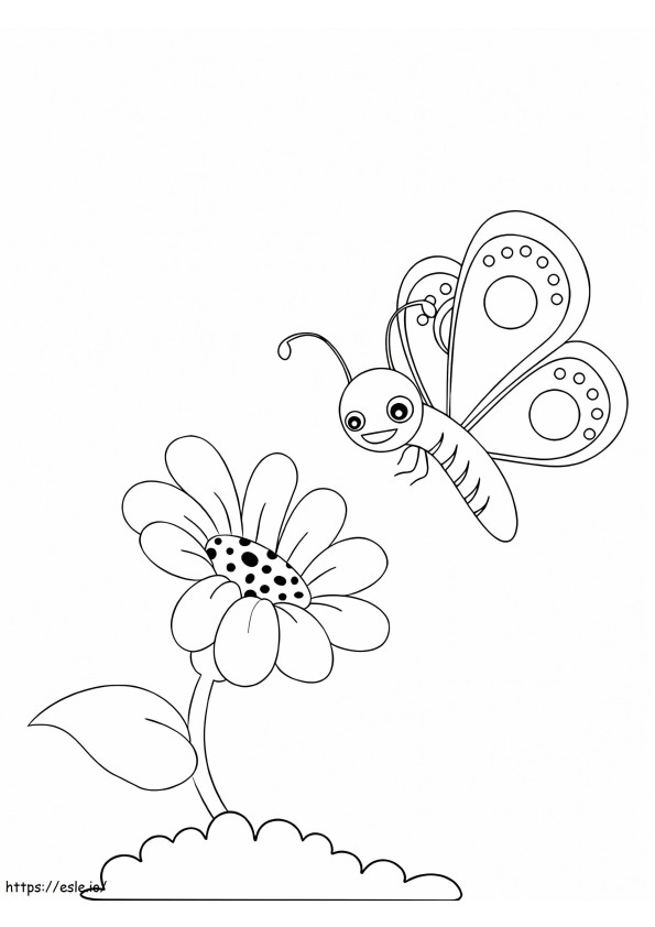 Girassol e borboleta simples para colorir