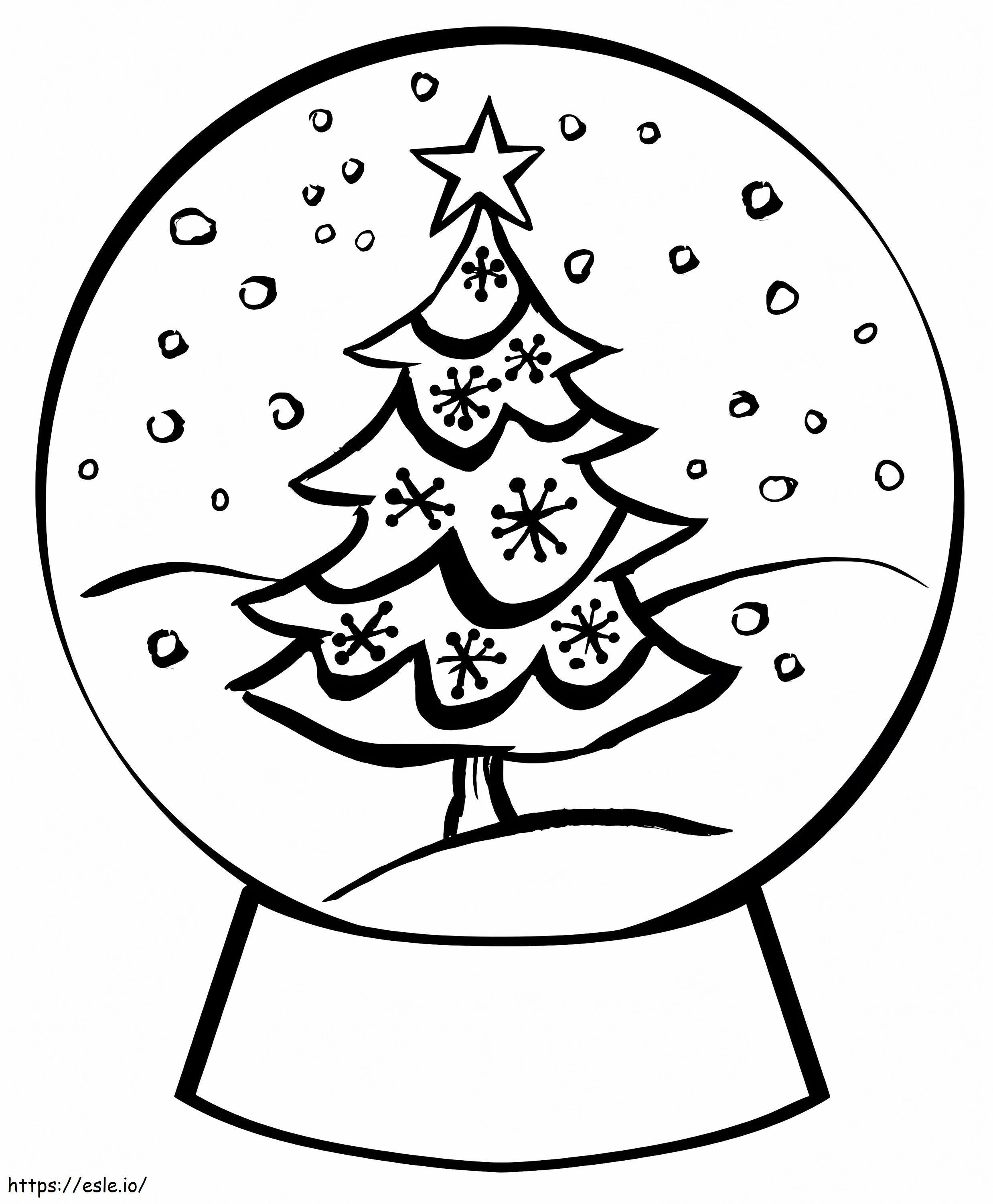 Globo de nieve gratis con árbol de Navidad para colorear