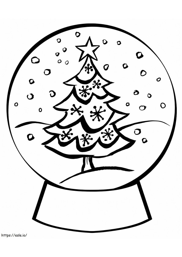 Coloriage Boule à neige gratuite avec arbre de Noël à imprimer dessin