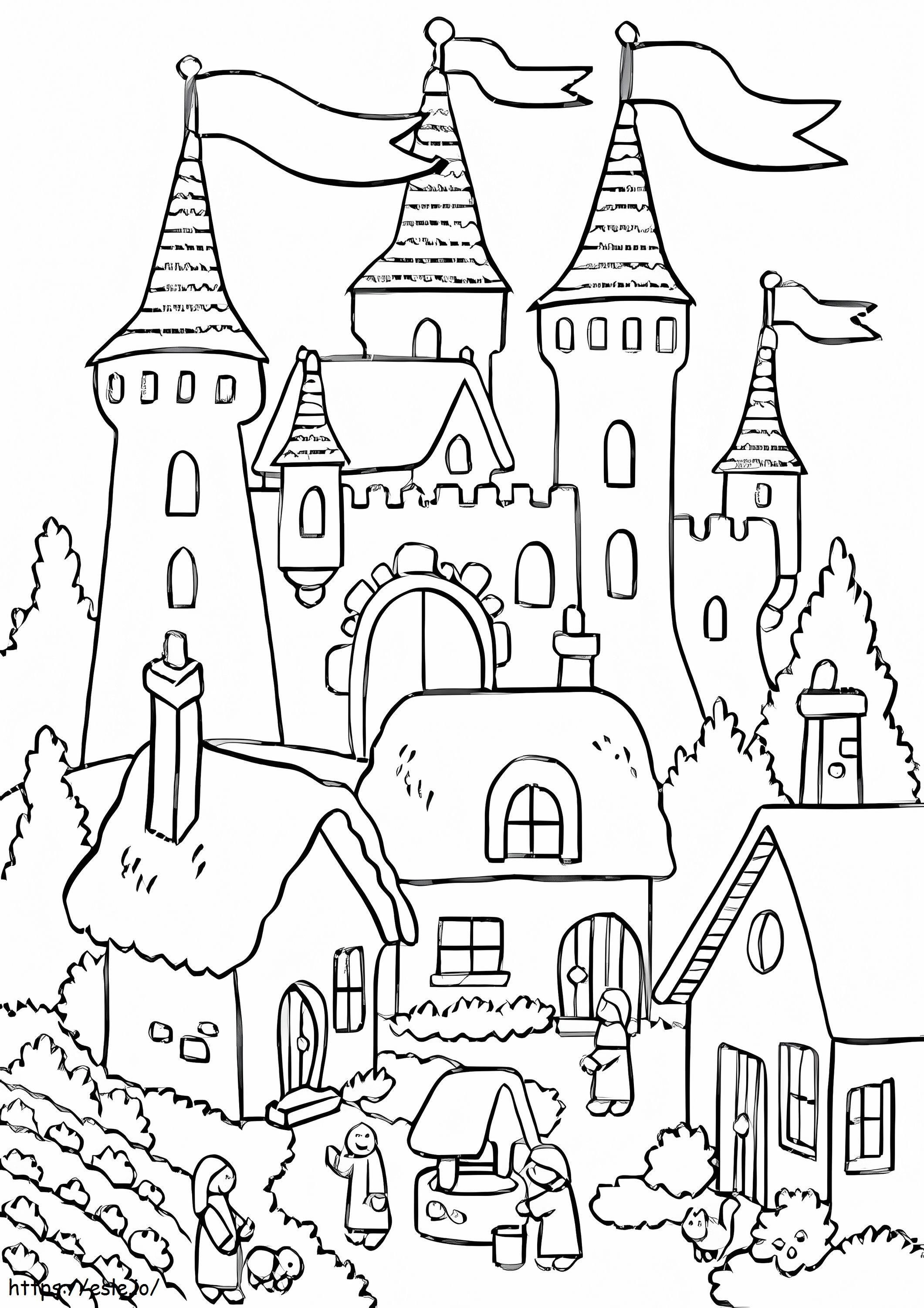 Kyläläiset ja linnat värityskuva