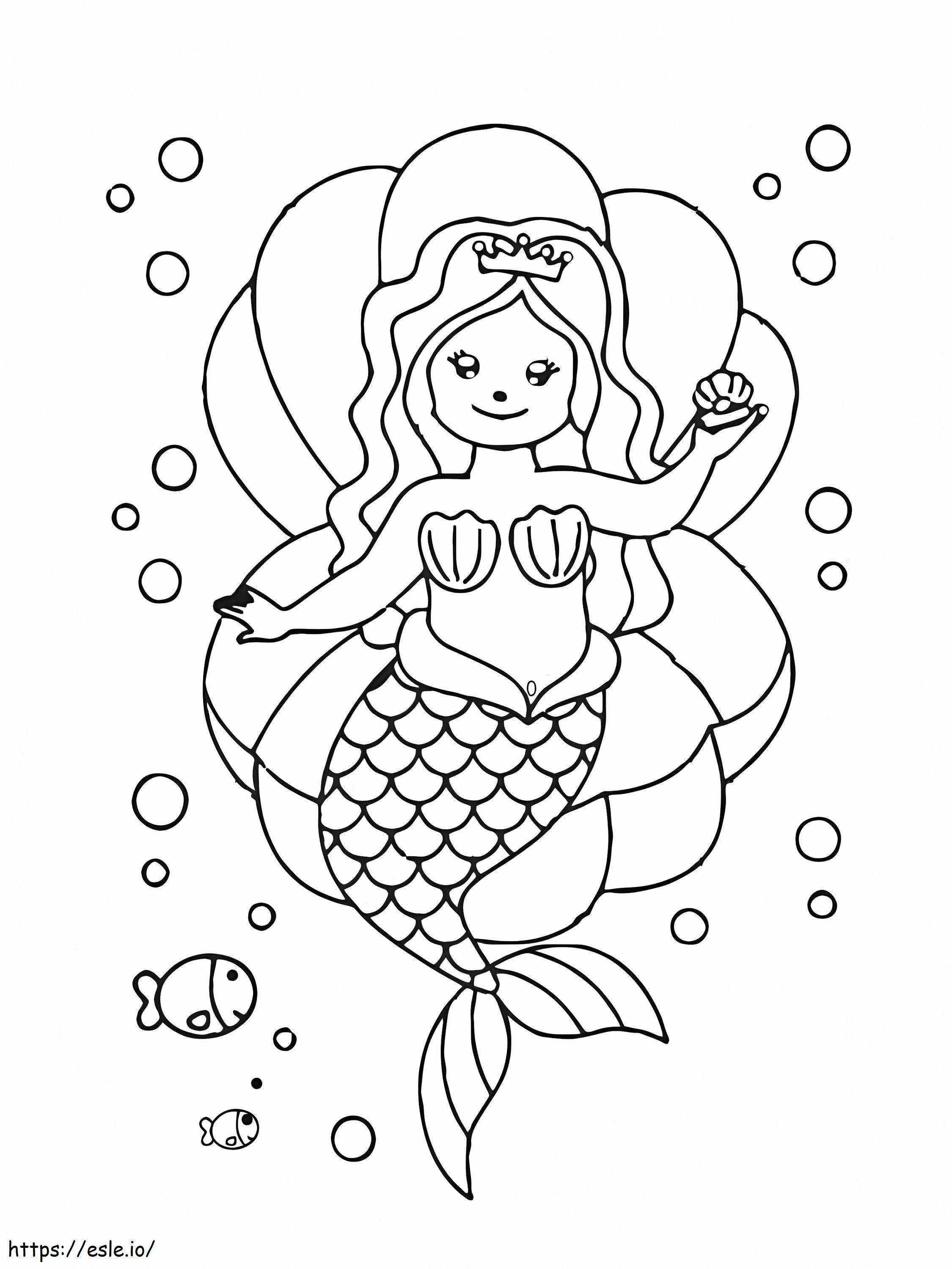 Sirena seduta sulla conchiglia da colorare