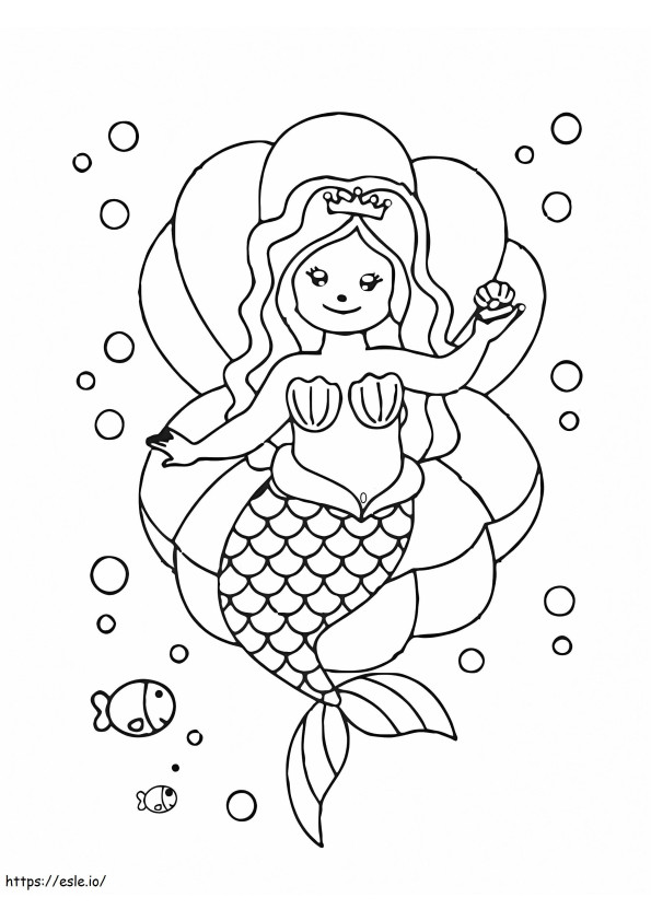 Coloriage Sirène assise sur une coquille à imprimer dessin