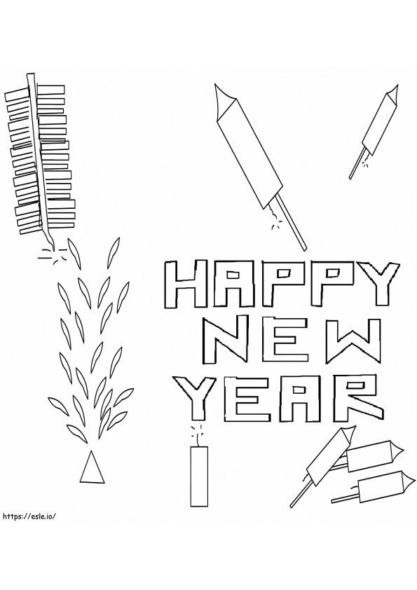 Happy New Year Fireworks coloring page