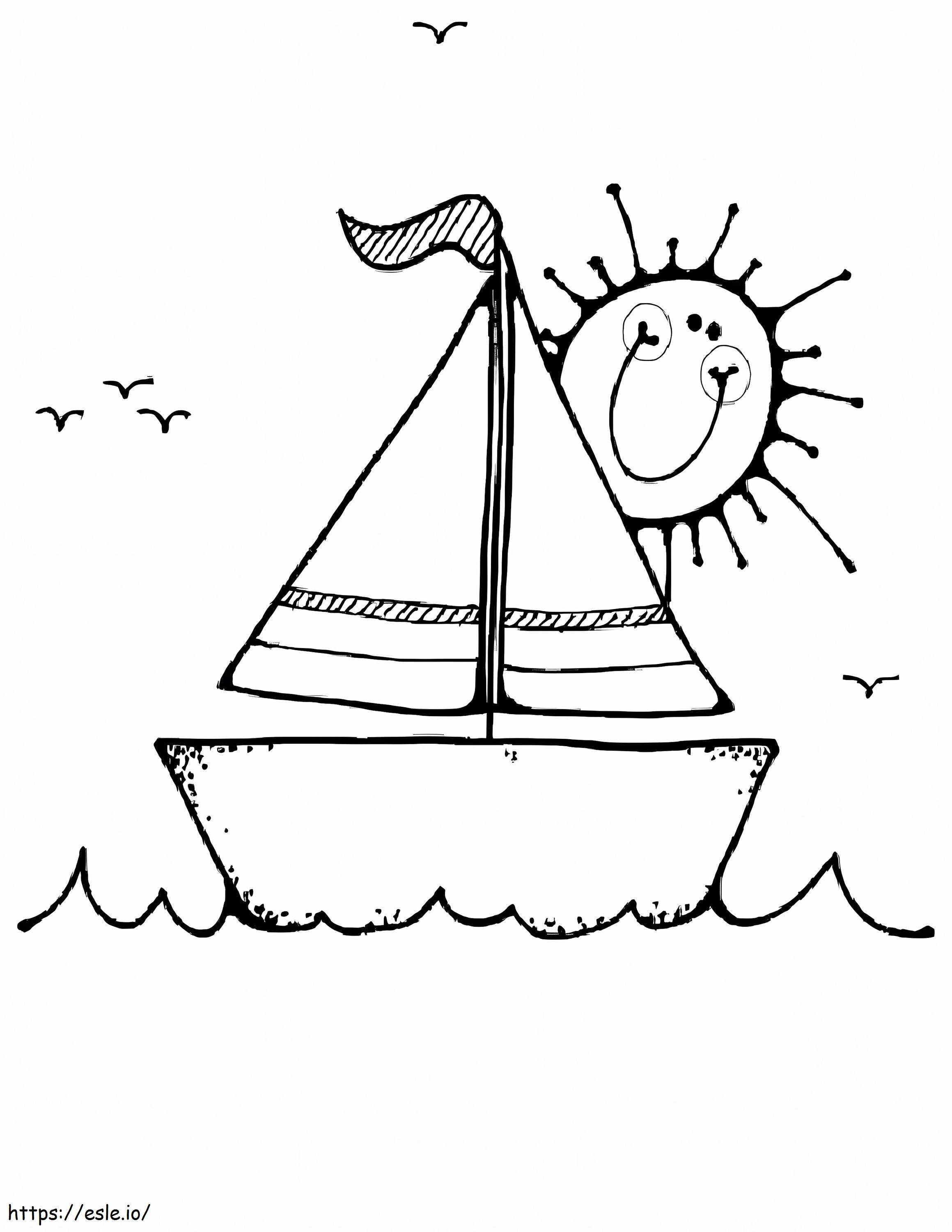 Sole carino e barca a vela da colorare
