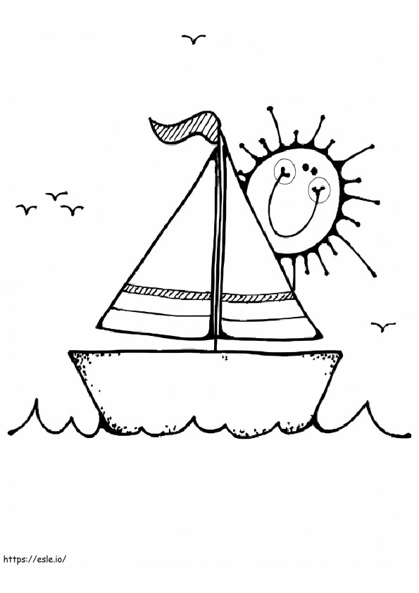 かわいい太陽とヨット ぬりえ - 塗り絵