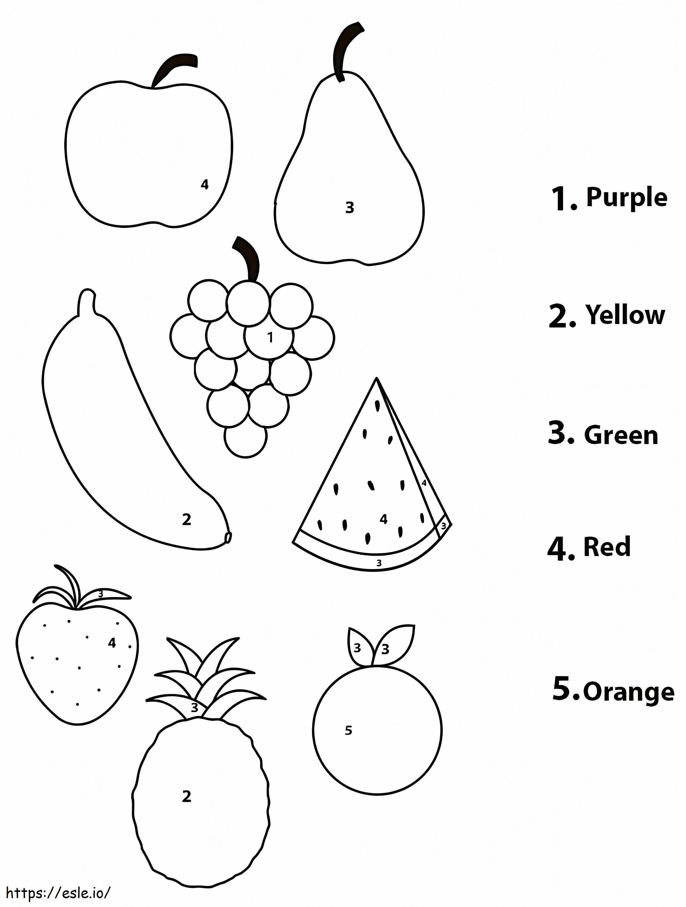 簡単な果物の数字による色塗り ぬりえ - 塗り絵