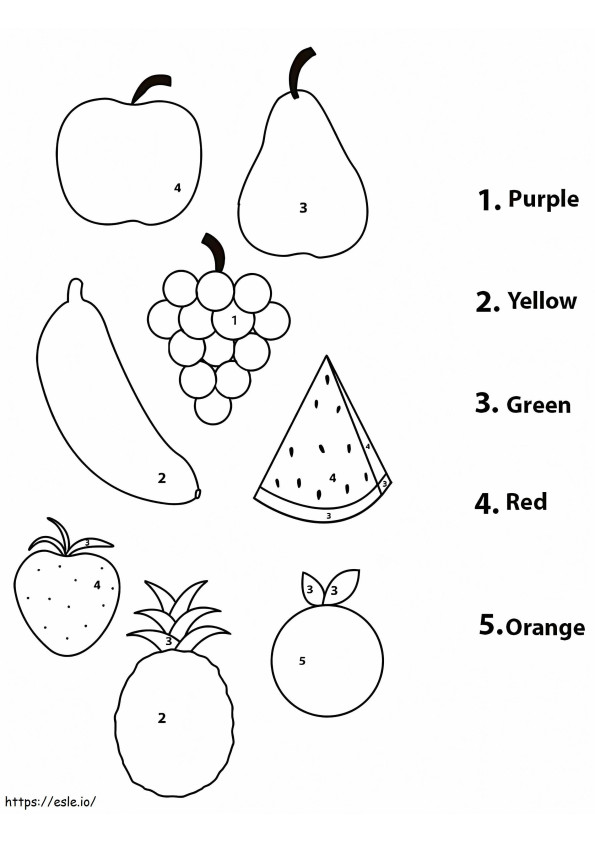 Frutas fáceis, cor por número para colorir