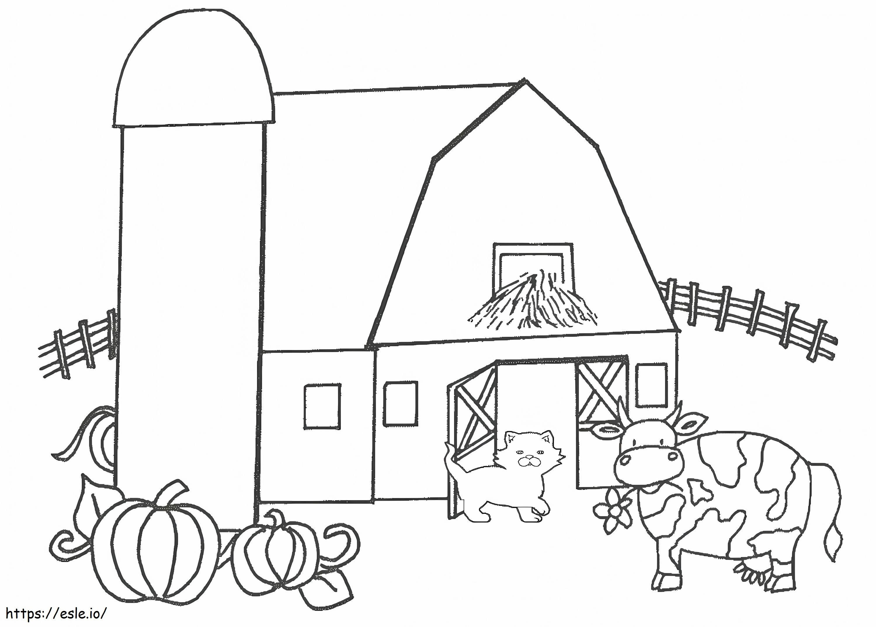 Coloriage Chat et vache dans une ferme à imprimer dessin
