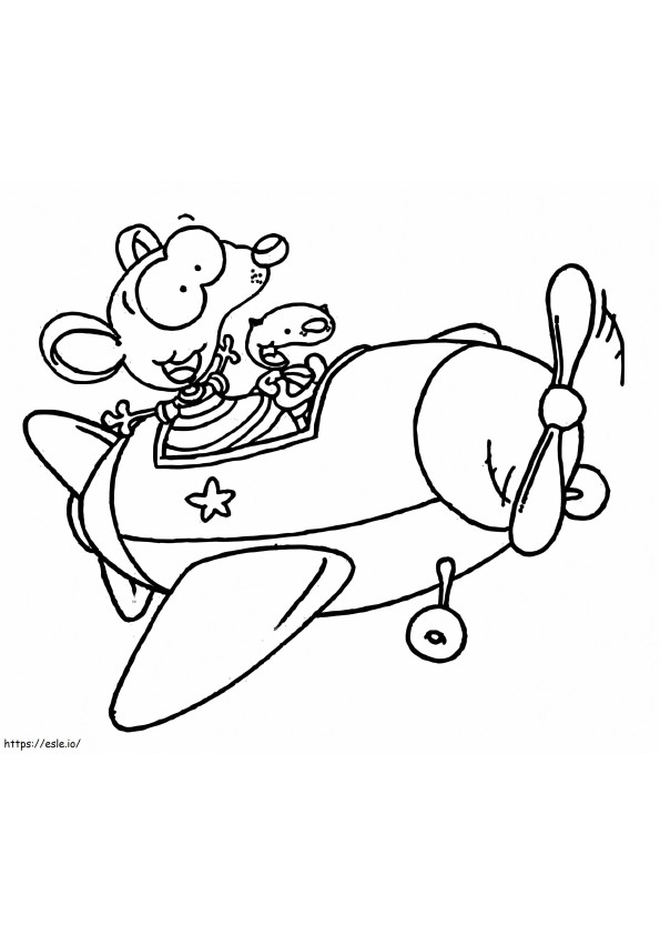 Coloriage Toupie et Binou dans l'avion à imprimer dessin