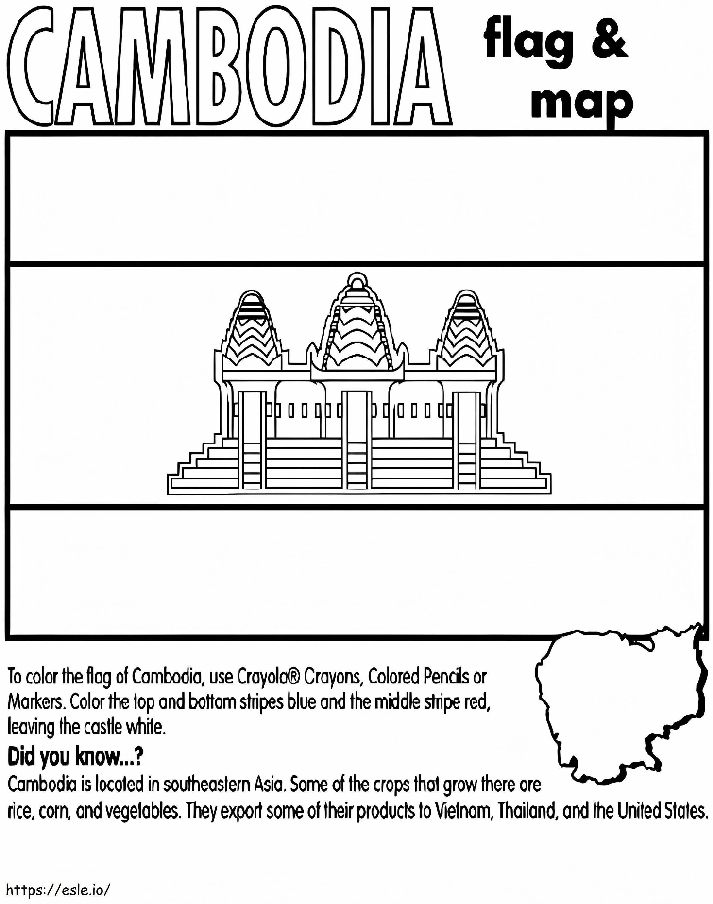 Drapel și hartă Cambodgiei de colorat