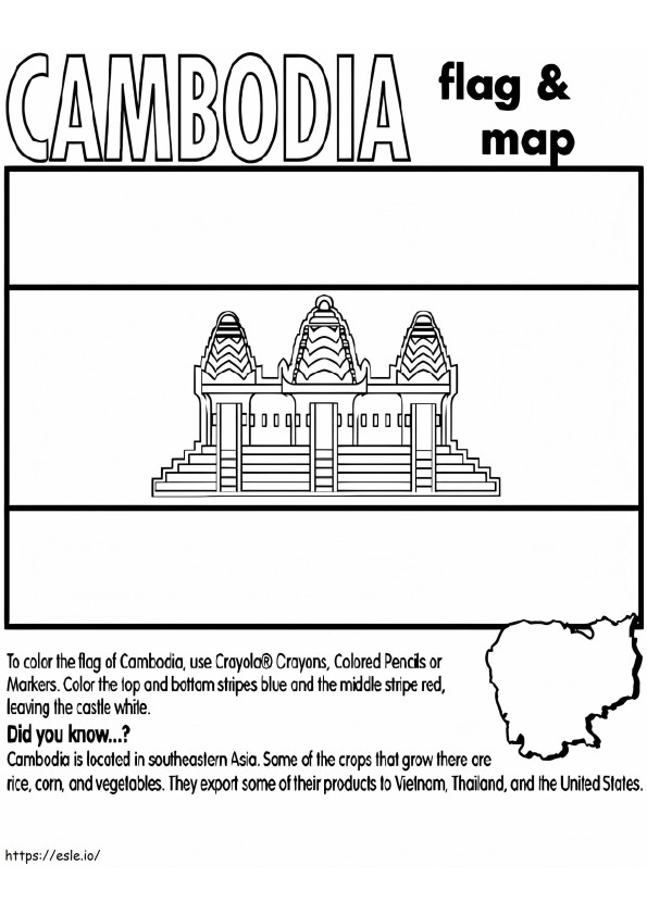 Kambodžan lippu ja kartta värityskuva