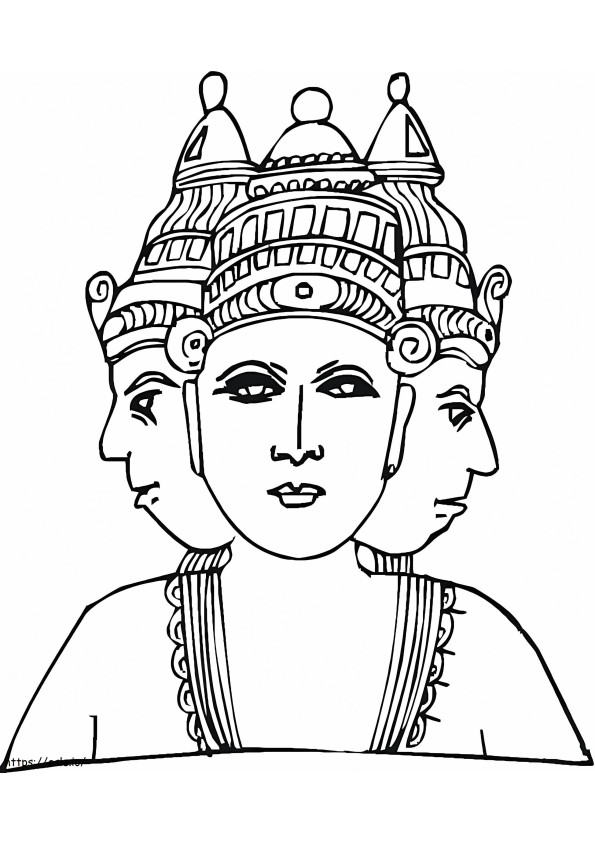 Divindade Hindu com três cabeças para colorir