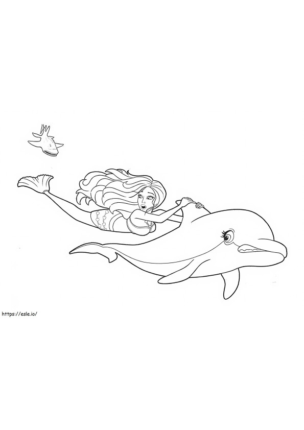 バービー マーメイド ウィズ イルカ ぬりえ - 塗り絵