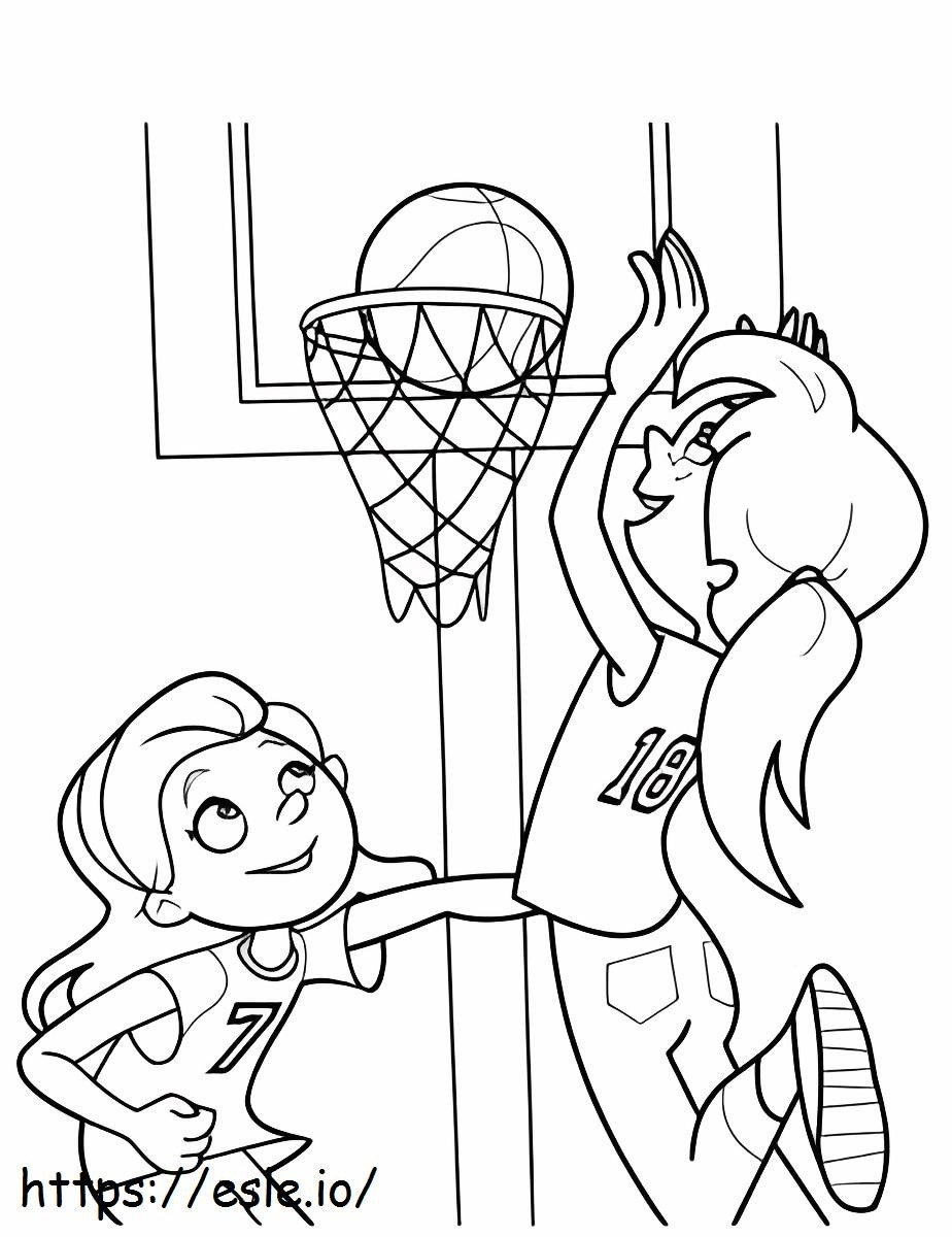 Meninas com basquete para colorir