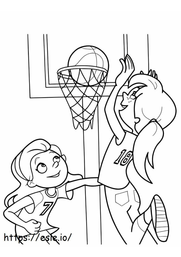 Coloriage Filles avec basket-ball à imprimer dessin