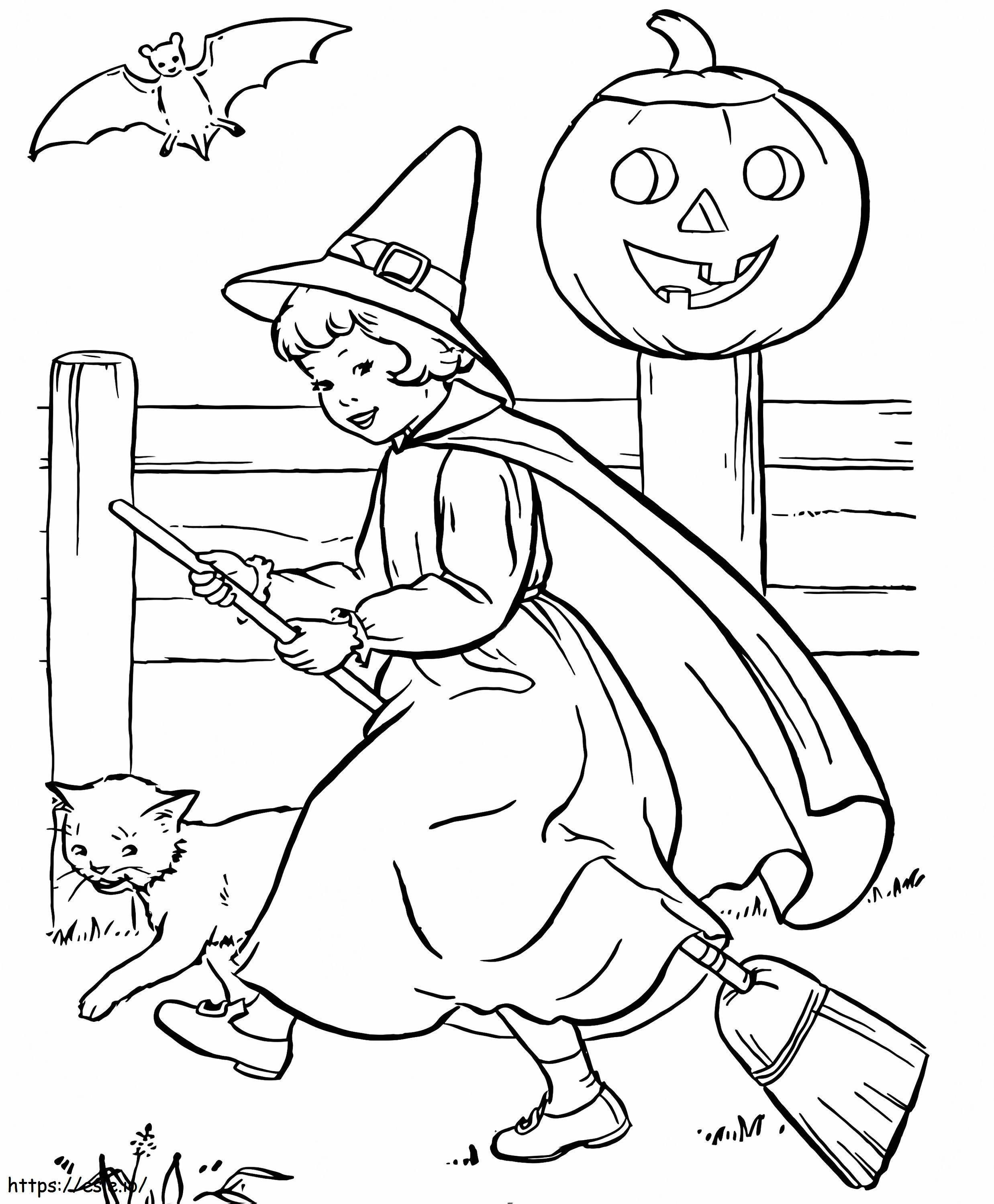 Gambar Mewarnai Gadis Penyihir Lucu Halloween