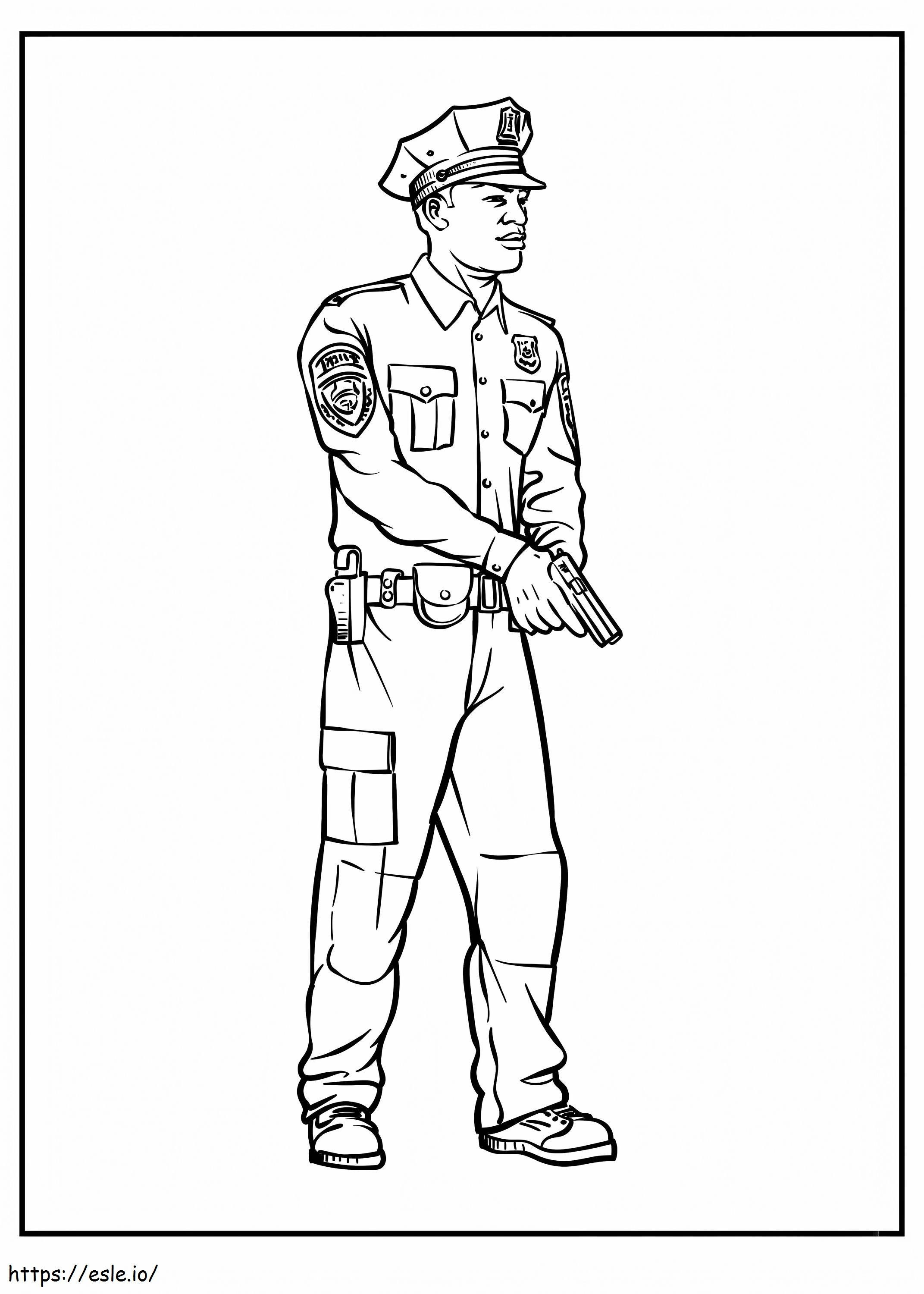 Police Holding Gun coloring page