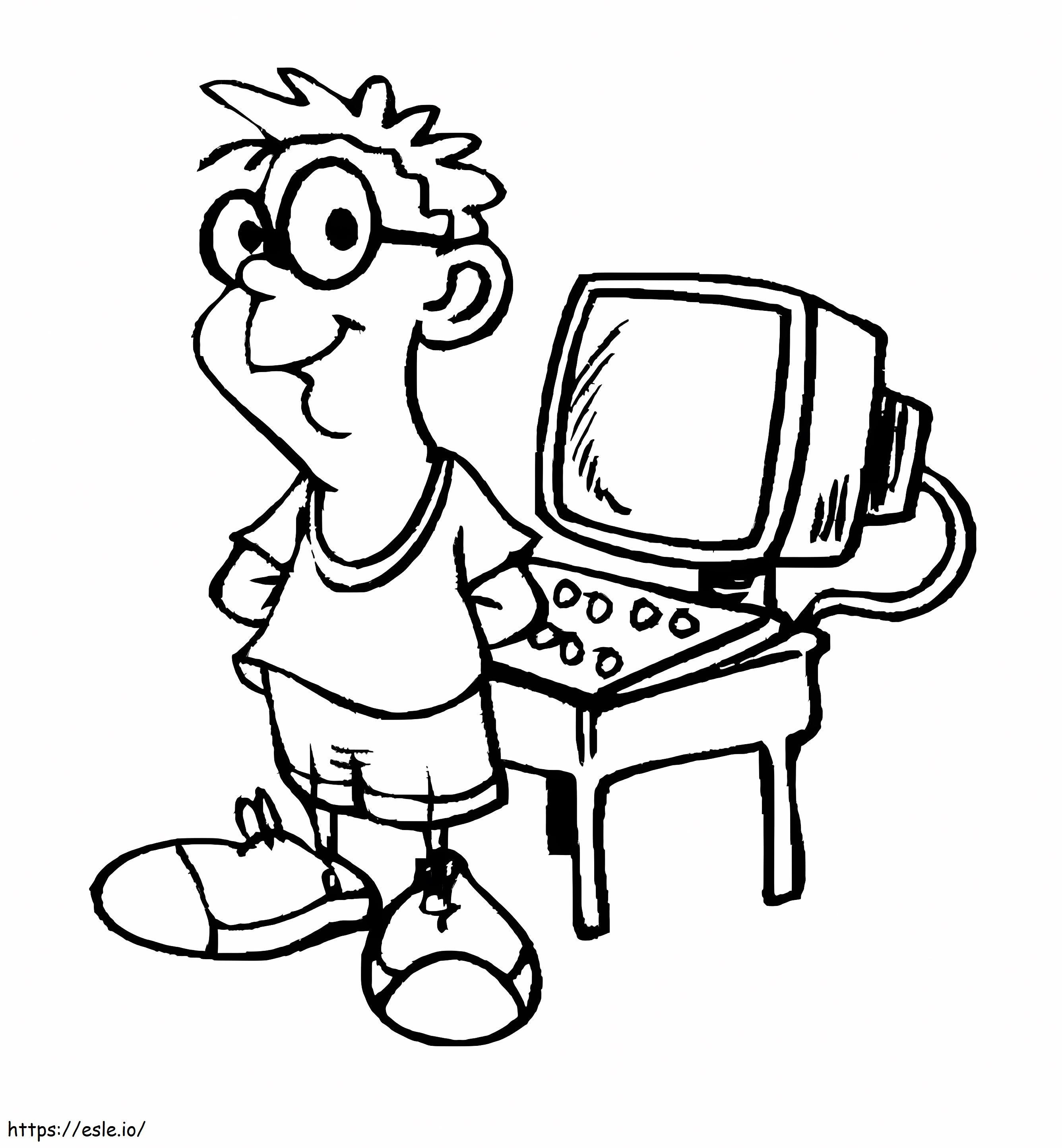 Junge mit Computer ausmalbilder