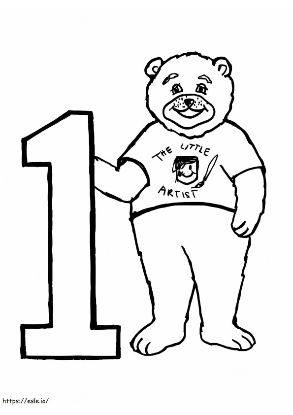 Urso e número 1 para colorir
