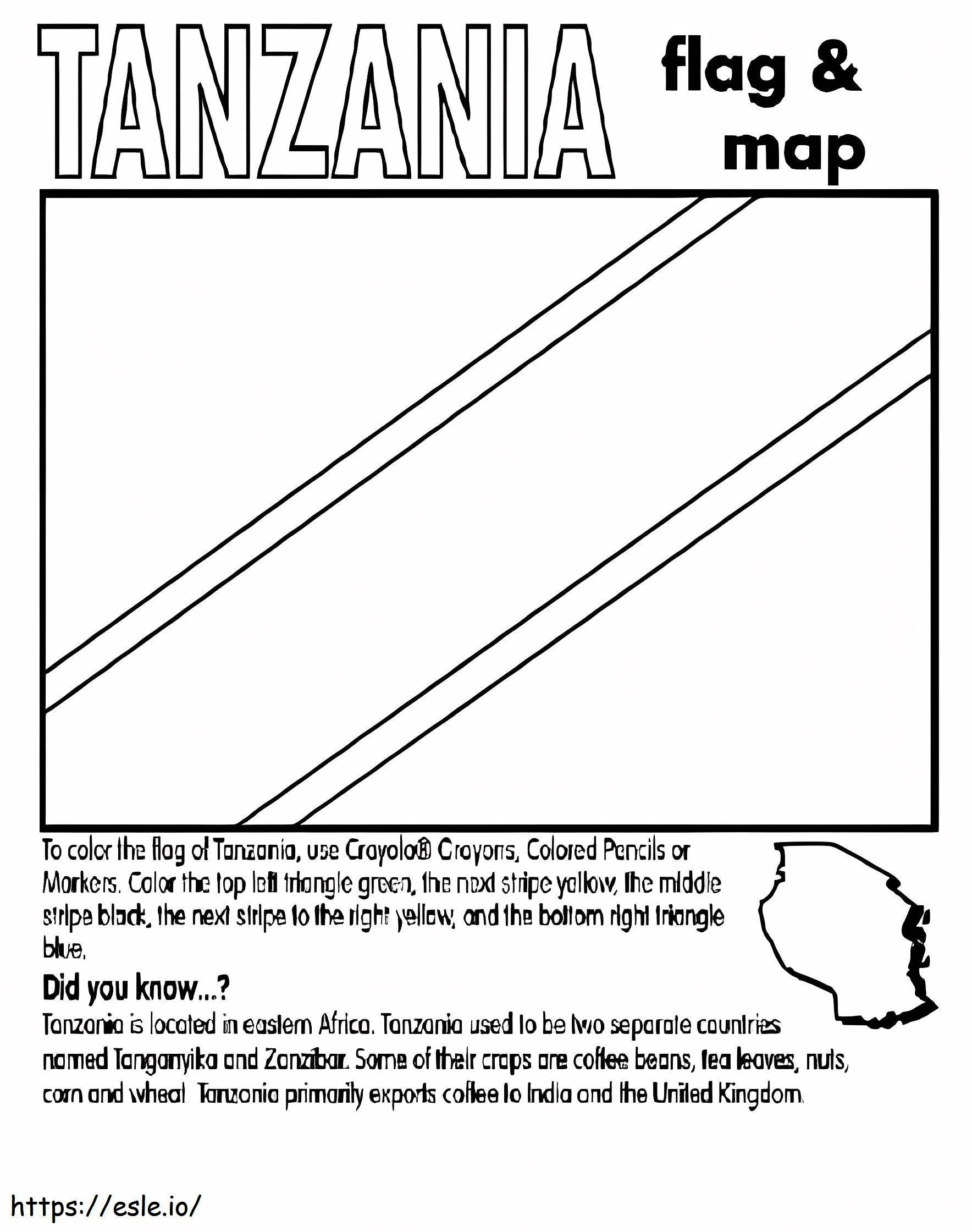 Bandera y mapa de Tanzania para colorear
