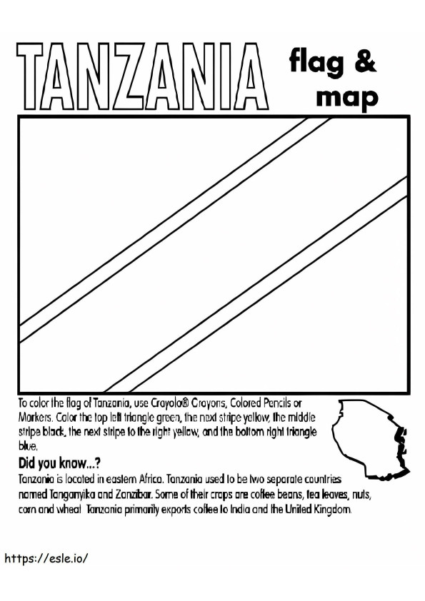 Bandera y mapa de Tanzania para colorear