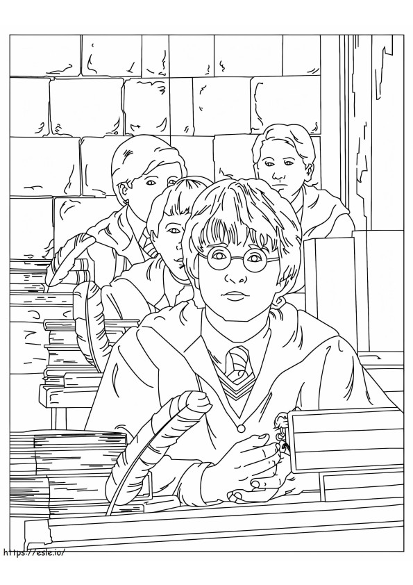 Coloriage Harry Potter en classe à imprimer dessin