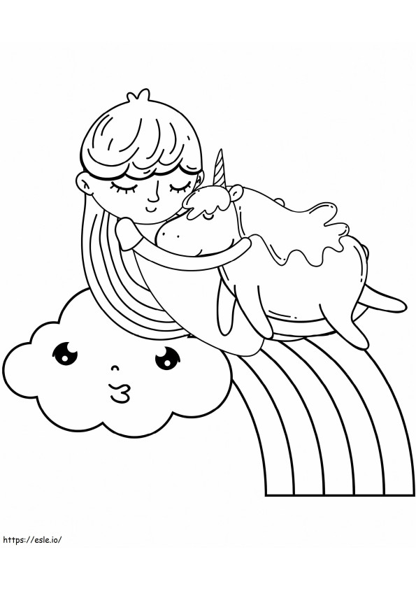 1564621060 Girl Sleeping With Unicorn A4 coloring page